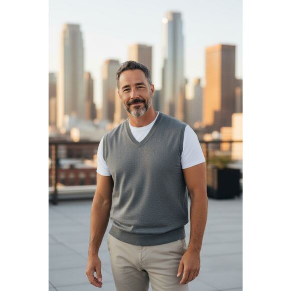 Kallspin Cashmere Wool Sweater Vest Men's Sz L Gray Office Workwear Professional - Picture 2 of 11